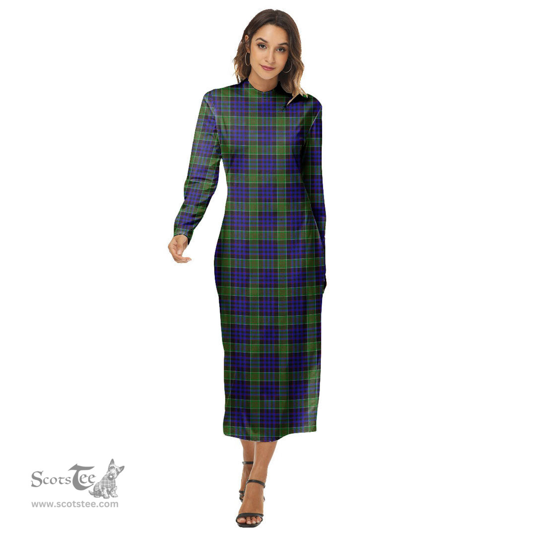 ScotsTee Shop Scottish Newman Clan Tartan Womens Mock Neck Long Sleeve Midi Dress