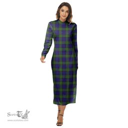 ScotsTee Shop Scottish Newman Clan Tartan Womens Mock Neck Long Sleeve Midi Dress