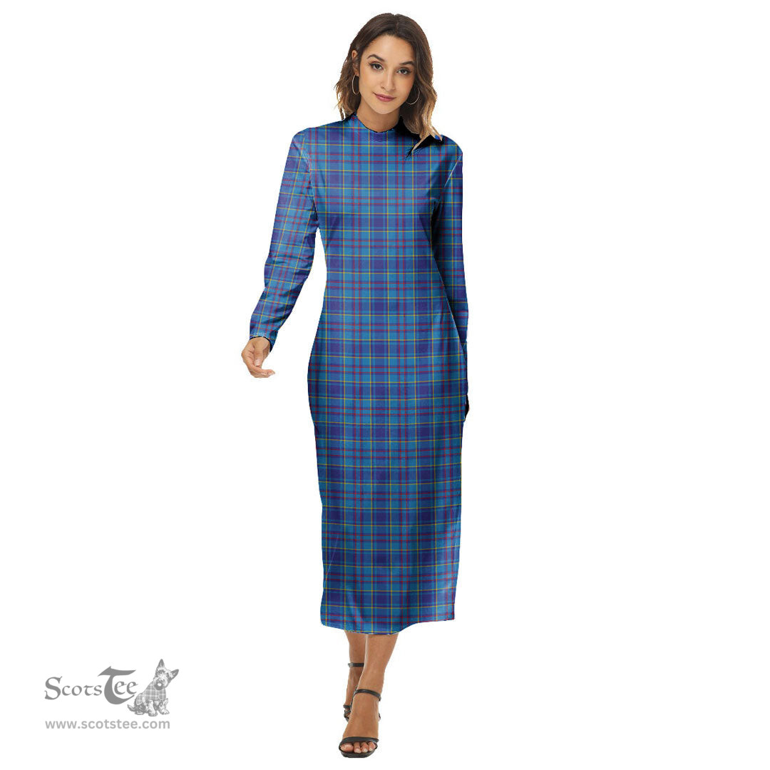 ScotsTee Shop Scottish Mercer Modern Clan Tartan Womens Mock Neck Long Sleeve Midi Dress