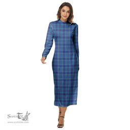 ScotsTee Shop Scottish Mercer Modern Clan Tartan Womens Mock Neck Long Sleeve Midi Dress