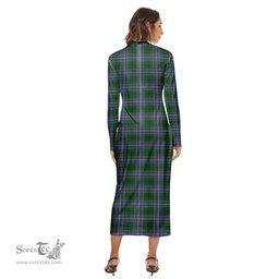 ScotsTee Shop Scottish Wishart Hunting Modern Clan Tartan Womens Mock Neck Long Sleeve Midi Dress