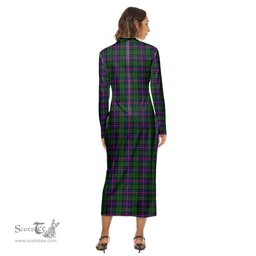 ScotsTee Shop Scottish Morrison Modern Clan Tartan Womens Mock Neck Long Sleeve Midi Dress