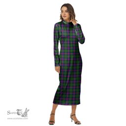ScotsTee Shop Scottish Morrison Modern Clan Tartan Womens Mock Neck Long Sleeve Midi Dress