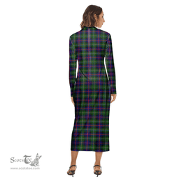 ScotsTee Shop Scottish Malcolm Modern Clan Tartan Womens Mock Neck Long Sleeve Midi Dress