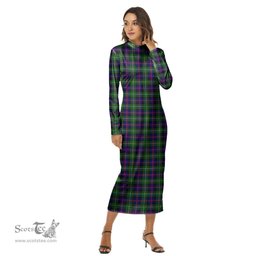 ScotsTee Shop Scottish Malcolm Modern Clan Tartan Womens Mock Neck Long Sleeve Midi Dress