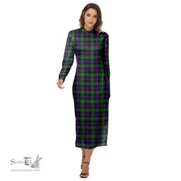 ScotsTee Shop Scottish Malcolm Modern Clan Tartan Womens Mock Neck Long Sleeve Midi Dress