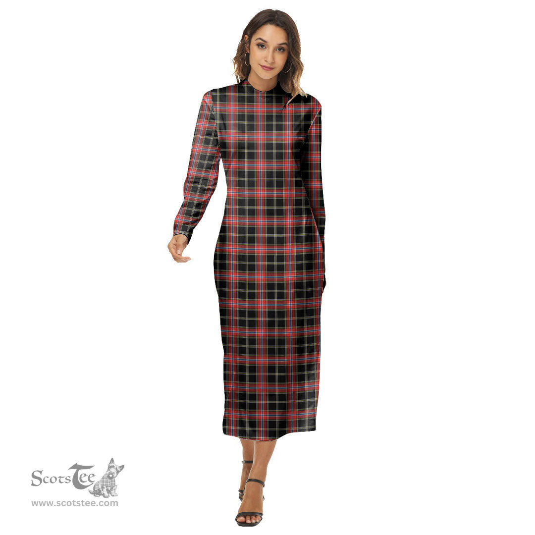ScotsTee Shop Scottish Norwegian Night Clan Tartan Womens Mock Neck Long Sleeve Midi Dress