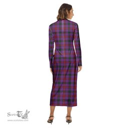 ScotsTee Shop Scottish Montgomery Modern Clan Crest Tartan Womens Mock Neck Long Sleeve Midi Dress