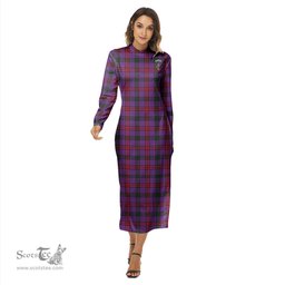 ScotsTee Shop Scottish Montgomery Modern Clan Crest Tartan Womens Mock Neck Long Sleeve Midi Dress