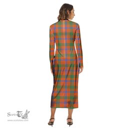 ScotsTee Shop Scottish Ross Ancient Clan Tartan Womens Mock Neck Long Sleeve Midi Dress