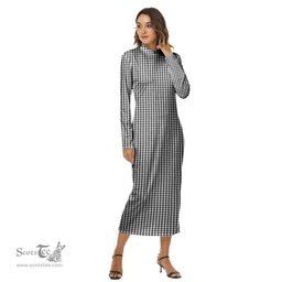 ScotsTee Shop Scottish Shepherd Clan Tartan Womens Mock Neck Long Sleeve Midi Dress