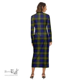 ScotsTee Shop Scottish More Muir Clan Tartan Womens Mock Neck Long Sleeve Midi Dress