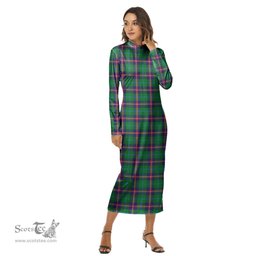 ScotsTee Shop Scottish Young Modern Clan Tartan Womens Mock Neck Long Sleeve Midi Dress