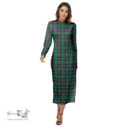 ScotsTee Shop Scottish Young Modern Clan Tartan Womens Mock Neck Long Sleeve Midi Dress