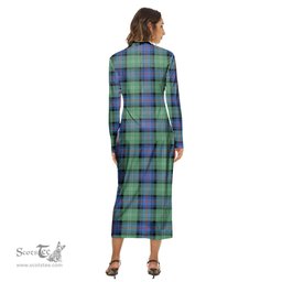 ScotsTee Shop Scottish Sutherland Old Ancient Clan Tartan Womens Mock Neck Long Sleeve Midi Dress