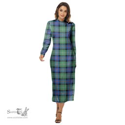 ScotsTee Shop Scottish Sutherland Old Ancient Clan Tartan Womens Mock Neck Long Sleeve Midi Dress