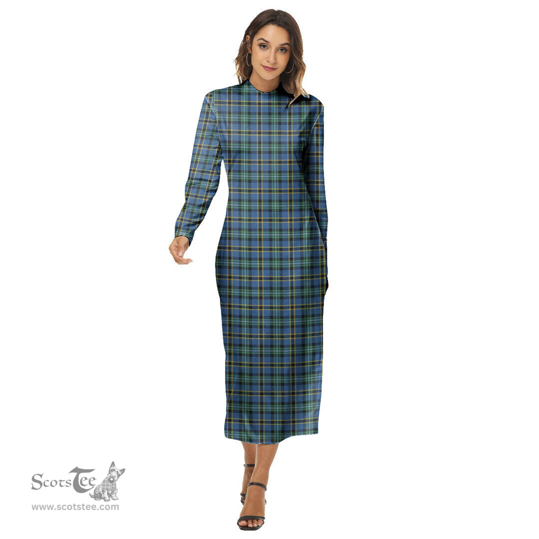 ScotsTee Shop Scottish Weir Ancient Clan Tartan Womens Mock Neck Long Sleeve Midi Dress