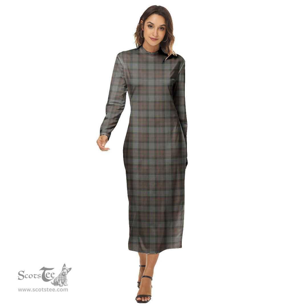 ScotsTee Shop Scottish Outlander Fraser Clan Tartan Womens Mock Neck Long Sleeve Midi Dress