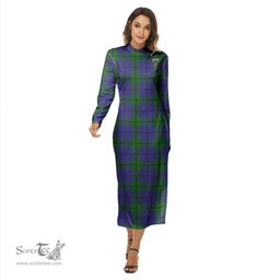 ScotsTee Shop Scottish Strachan Clan Crest Tartan Womens Mock Neck Long Sleeve Midi Dress