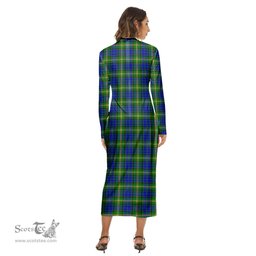 ScotsTee Shop Scottish Maitland Clan Tartan Womens Mock Neck Long Sleeve Midi Dress