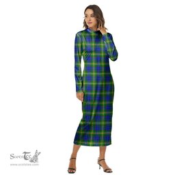 ScotsTee Shop Scottish Maitland Clan Tartan Womens Mock Neck Long Sleeve Midi Dress