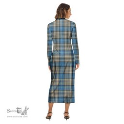 ScotsTee Shop Scottish Napier Ancient Clan Crest Tartan Womens Mock Neck Long Sleeve Midi Dress