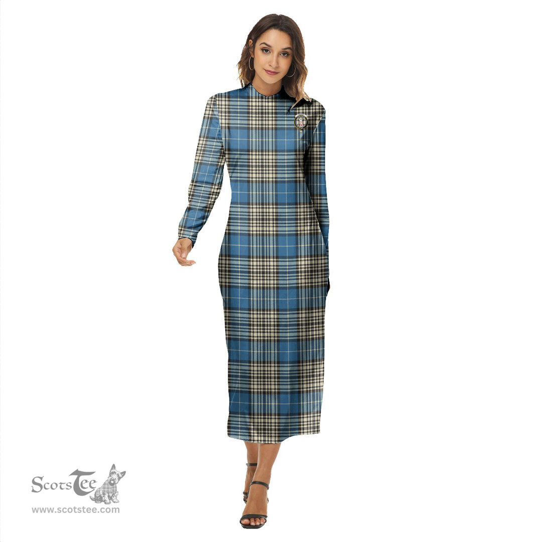 ScotsTee Shop Scottish Napier Ancient Clan Crest Tartan Womens Mock Neck Long Sleeve Midi Dress