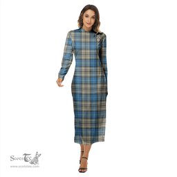 ScotsTee Shop Scottish Napier Ancient Clan Crest Tartan Womens Mock Neck Long Sleeve Midi Dress