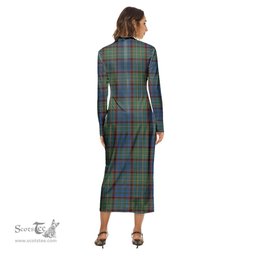 ScotsTee Shop Scottish Nicolson Hunting Ancient Clan Crest Tartan Womens Mock Neck Long Sleeve Midi Dress