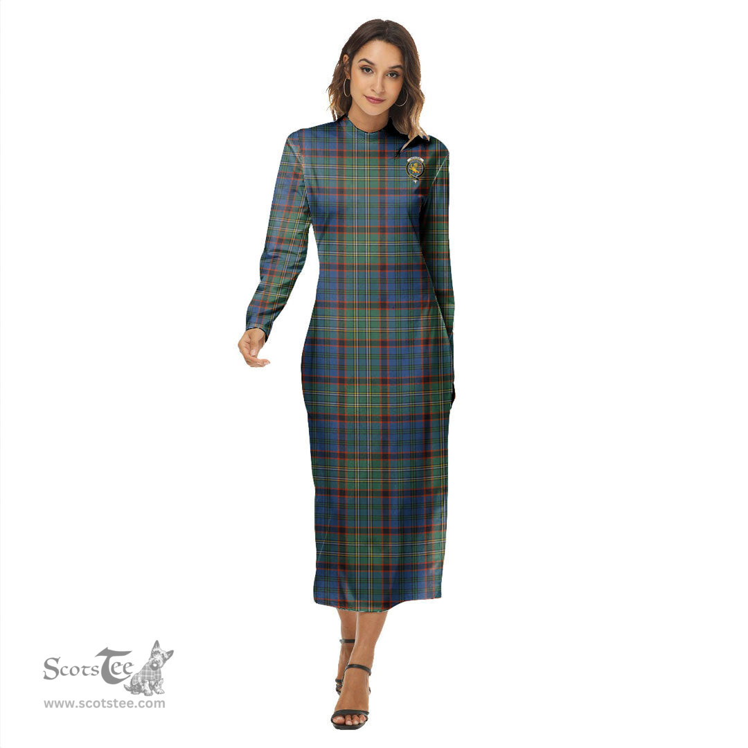 ScotsTee Shop Scottish Nicolson Hunting Ancient Clan Crest Tartan Womens Mock Neck Long Sleeve Midi Dress