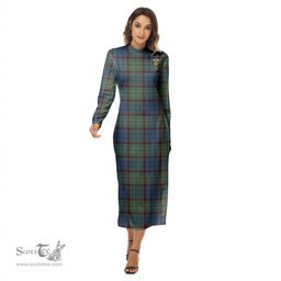 ScotsTee Shop Scottish Nicolson Hunting Ancient Clan Crest Tartan Womens Mock Neck Long Sleeve Midi Dress