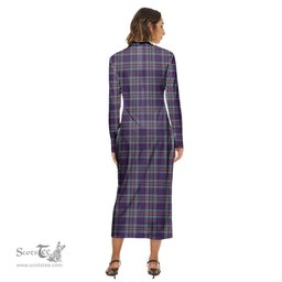 ScotsTee Shop Scottish Rcaf Clan Tartan Womens Mock Neck Long Sleeve Midi Dress