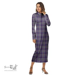 ScotsTee Shop Scottish Rcaf Clan Tartan Womens Mock Neck Long Sleeve Midi Dress