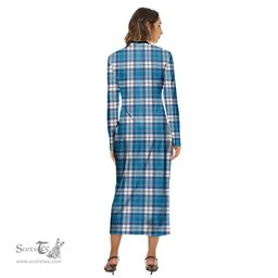 ScotsTee Shop Scottish Roberton Clan Tartan Womens Mock Neck Long Sleeve Midi Dress