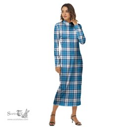 ScotsTee Shop Scottish Roberton Clan Tartan Womens Mock Neck Long Sleeve Midi Dress
