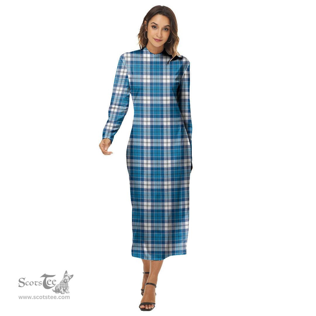 ScotsTee Shop Scottish Roberton Clan Tartan Womens Mock Neck Long Sleeve Midi Dress