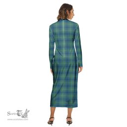 ScotsTee Shop Scottish Oliphant Ancient Clan Tartan Womens Mock Neck Long Sleeve Midi Dress