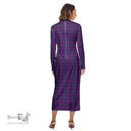 ScotsTee Shop Scottish Pride of Glencoe Clan Tartan Womens Mock Neck Long Sleeve Midi Dress