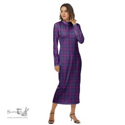 ScotsTee Shop Scottish Pride of Glencoe Clan Tartan Womens Mock Neck Long Sleeve Midi Dress