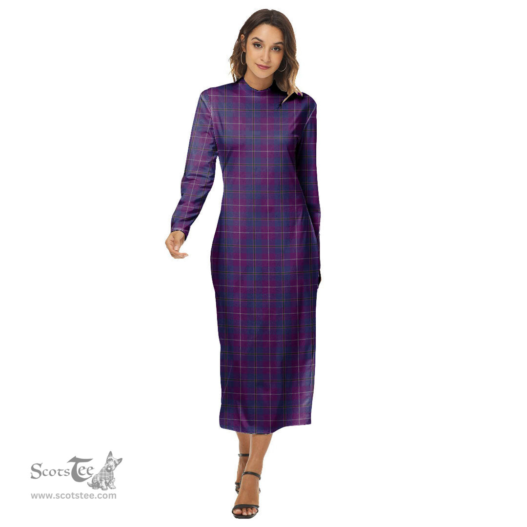 ScotsTee Shop Scottish Pride of Glencoe Clan Tartan Womens Mock Neck Long Sleeve Midi Dress