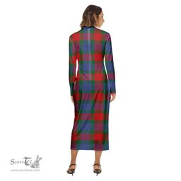 ScotsTee Shop Scottish Mar Clan Crest Tartan Womens Mock Neck Long Sleeve Midi Dress