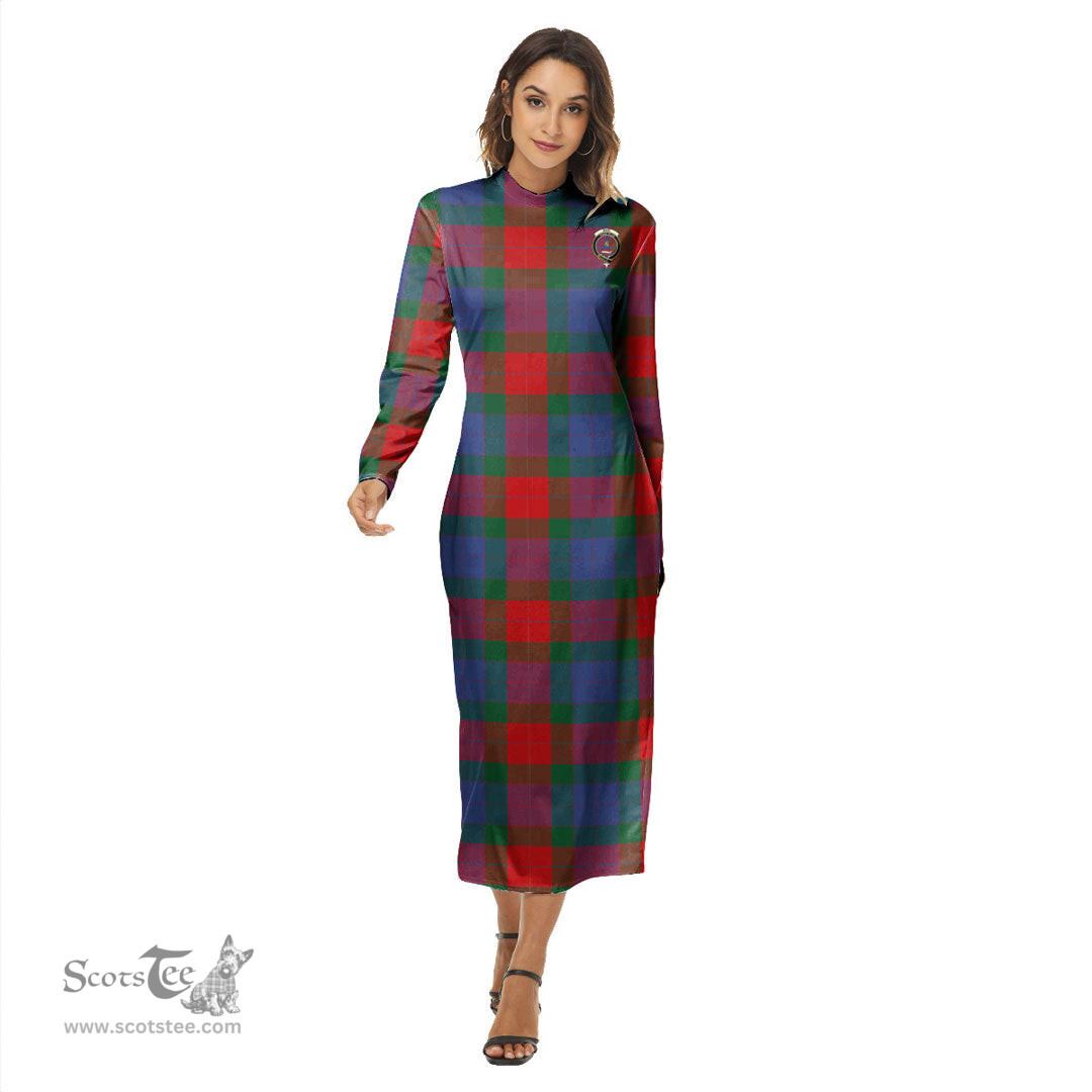 ScotsTee Shop Scottish Mar Clan Crest Tartan Womens Mock Neck Long Sleeve Midi Dress