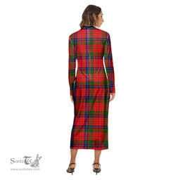 ScotsTee Shop Scottish Nicolson Modern Clan Crest Tartan Womens Mock Neck Long Sleeve Midi Dress