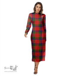 ScotsTee Shop Scottish Nicolson Modern Clan Crest Tartan Womens Mock Neck Long Sleeve Midi Dress