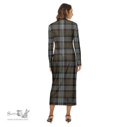 ScotsTee Shop Scottish Stewart Old Weathered Clan Crest Tartan Womens Mock Neck Long Sleeve Midi Dress