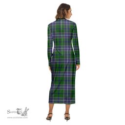 ScotsTee Shop Scottish Wishart Hunting Modern Clan Crest Tartan Womens Mock Neck Long Sleeve Midi Dress