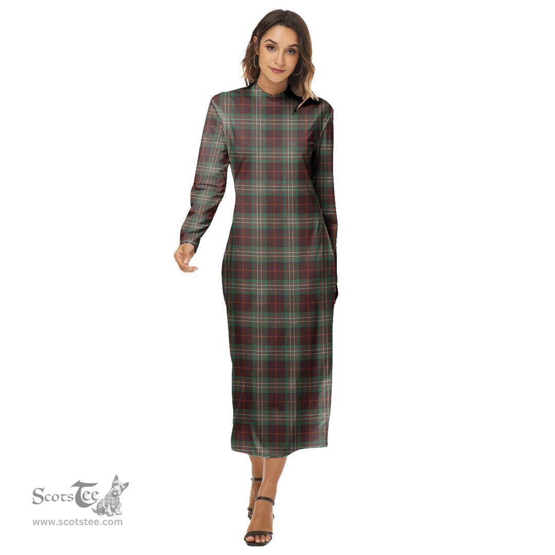 ScotsTee Shop Scottish Scott Brown Ancient Clan Tartan Womens Mock Neck Long Sleeve Midi Dress