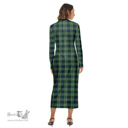 ScotsTee Shop Scottish Tweedside District Clan Tartan Womens Mock Neck Long Sleeve Midi Dress