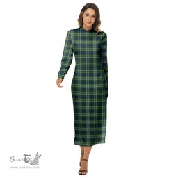 ScotsTee Shop Scottish Tweedside District Clan Tartan Womens Mock Neck Long Sleeve Midi Dress