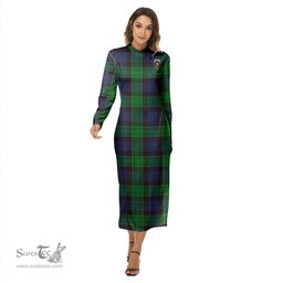 ScotsTee Shop Scottish Stewart Old Modern Clan Crest Tartan Womens Mock Neck Long Sleeve Midi Dress